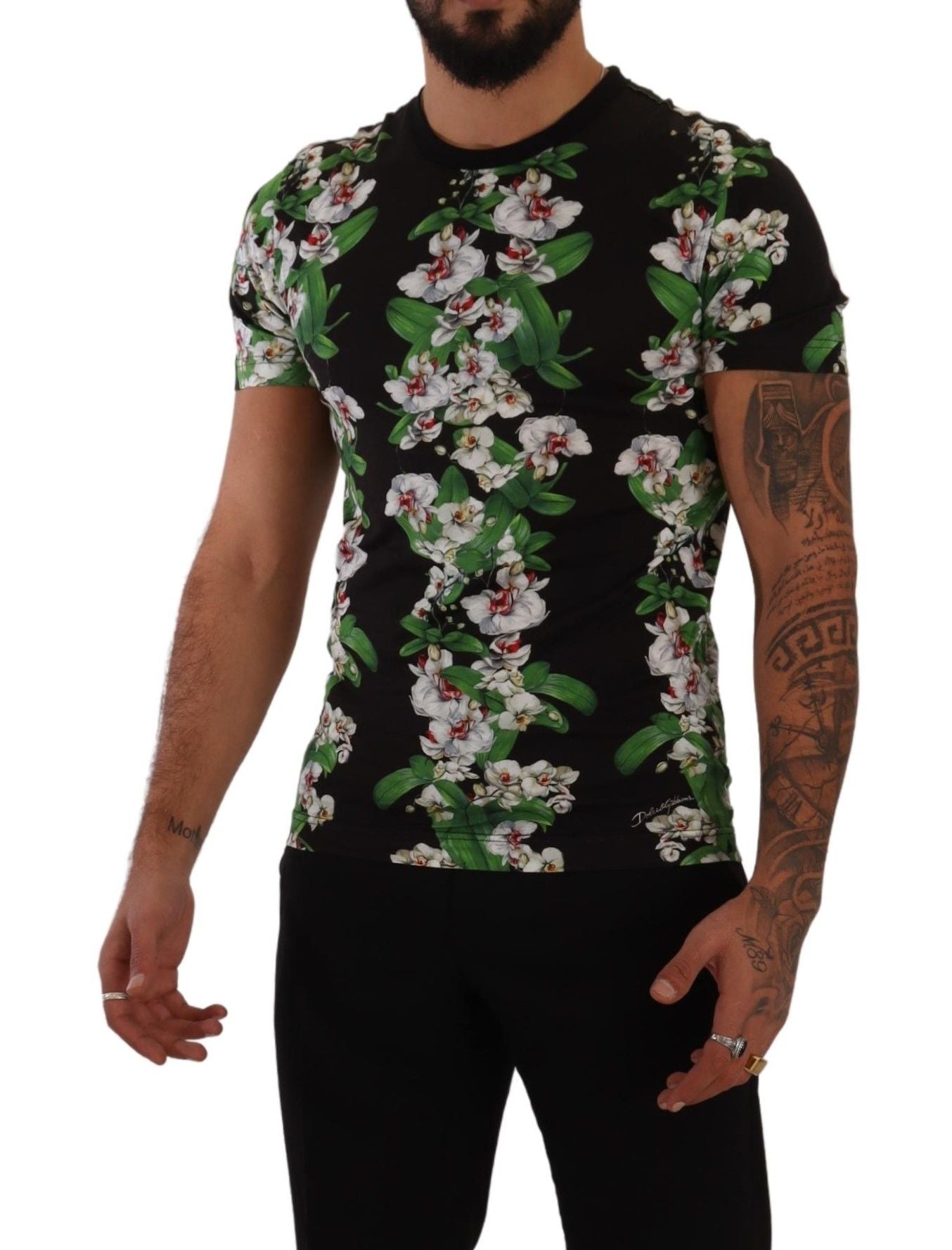 T-shirt à col rond à imprimé floral noir Dolce & Gabbana