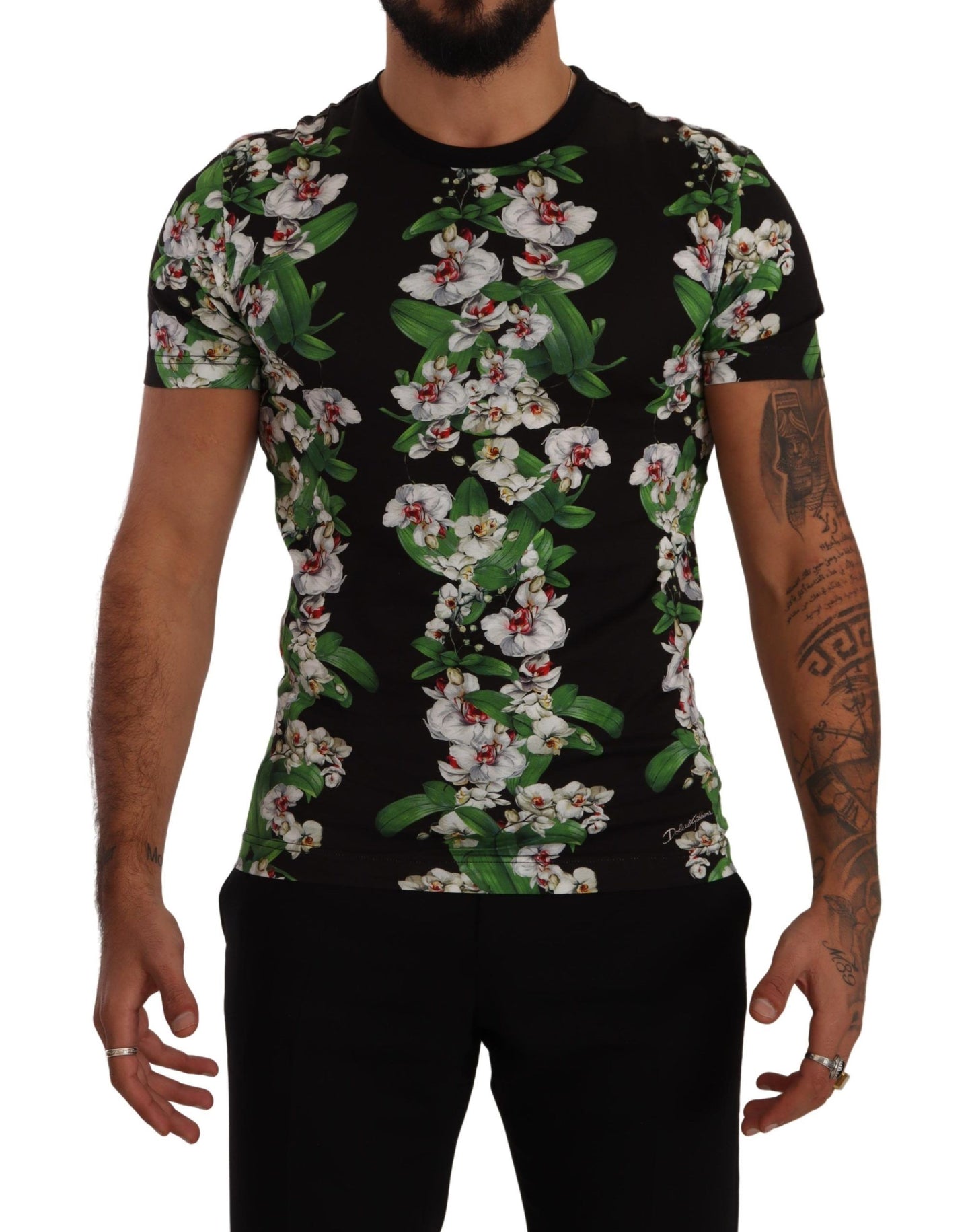 T-shirt à col rond à imprimé floral noir Dolce & Gabbana