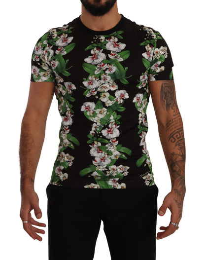 T-shirt à col rond à imprimé floral noir Dolce & Gabbana