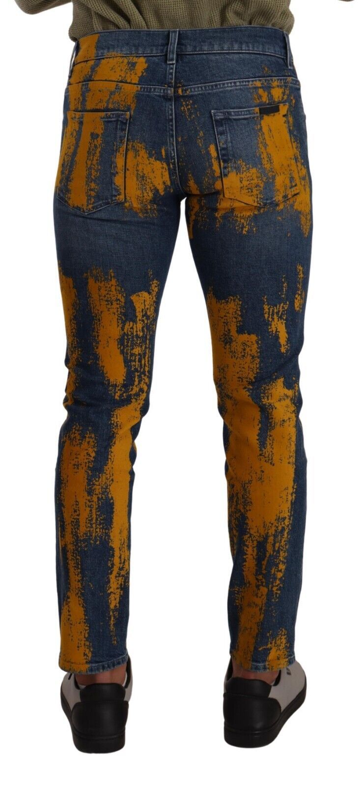 Jean Slim Homme en Denim de Coton Teint Bleu et Jaune Dolce & Gabbana