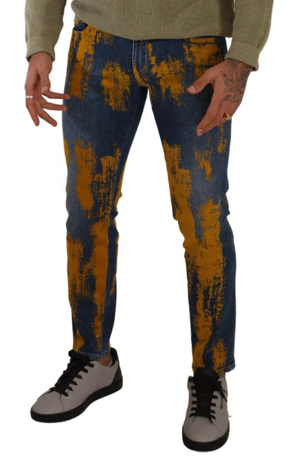 Jean Slim Homme en Denim de Coton Teint Bleu et Jaune Dolce & Gabbana