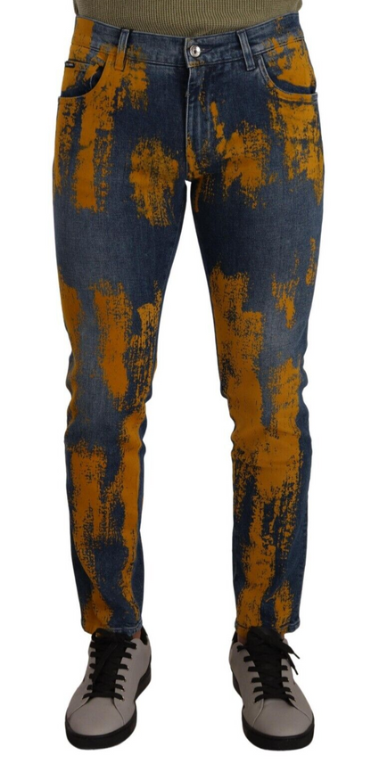 Jean Slim Homme en Denim de Coton Teint Bleu et Jaune Dolce & Gabbana