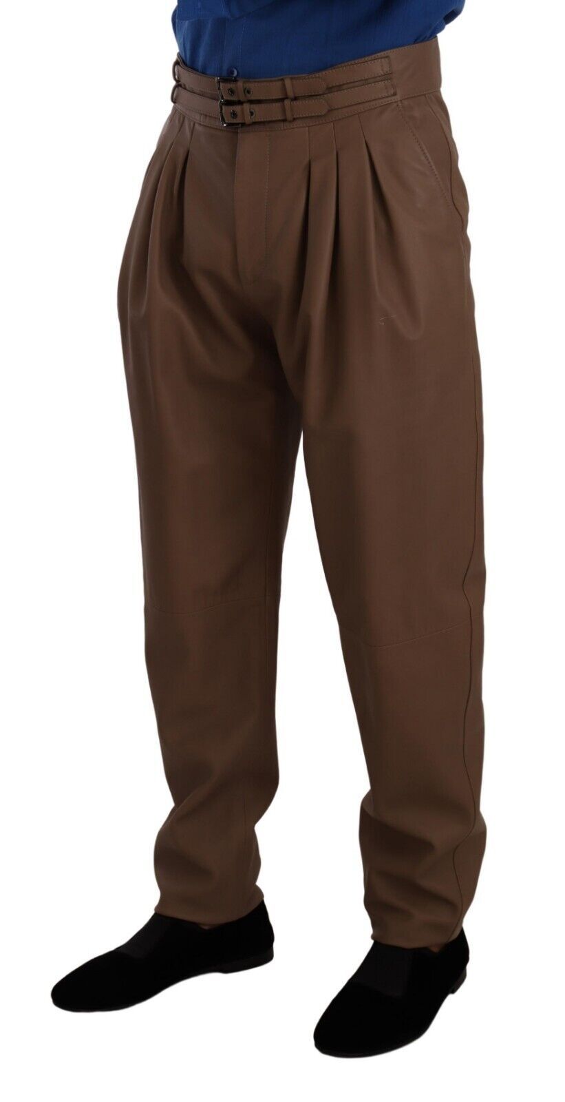 Pantalon taille haute effilé en cuir marron Dolce & Gabbana