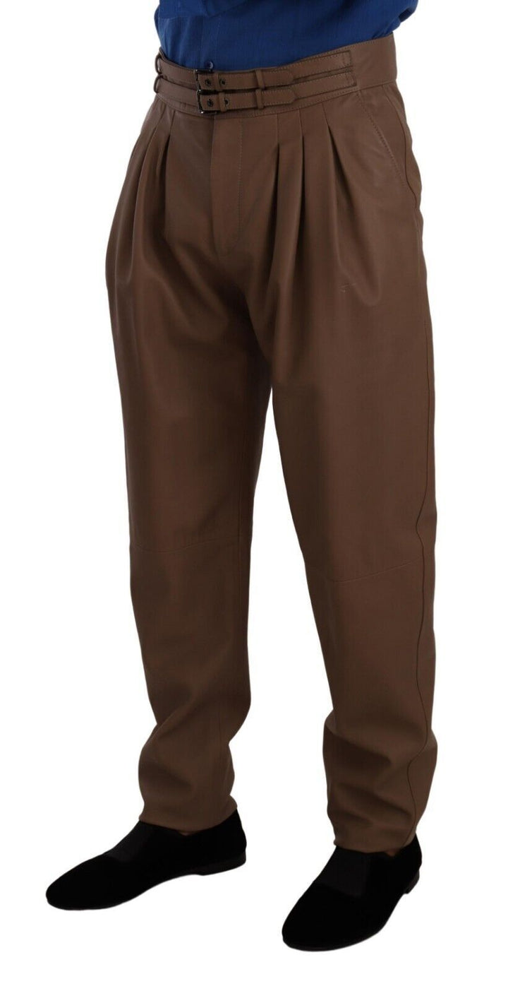 Pantalon taille haute effilé en cuir marron Dolce & Gabbana