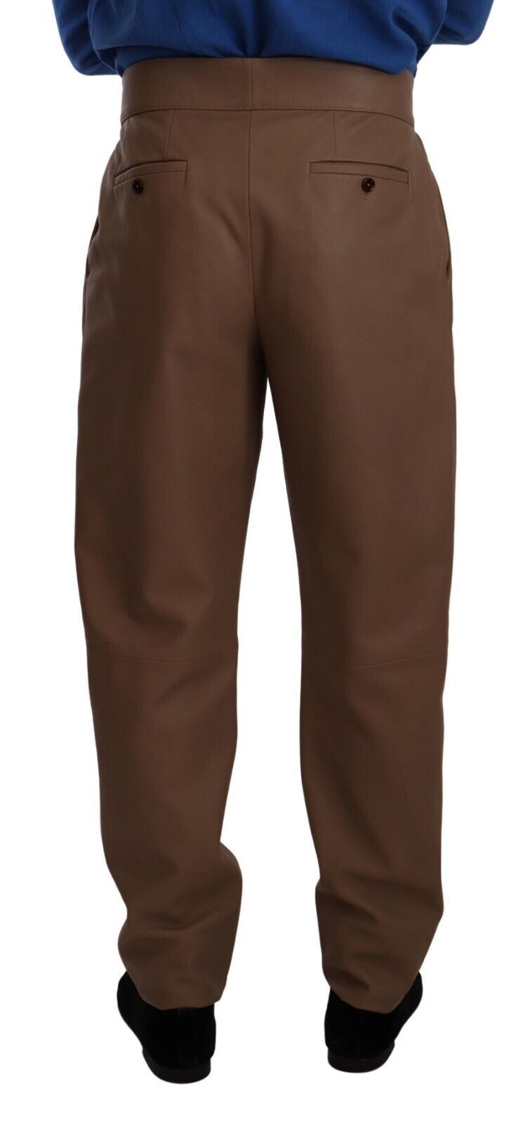 Pantalon taille haute effilé en cuir marron Dolce & Gabbana