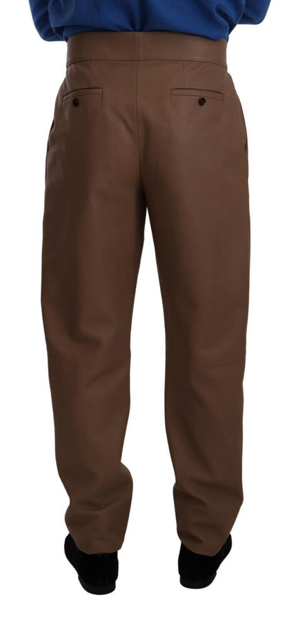 Pantalon taille haute effilé en cuir marron Dolce & Gabbana