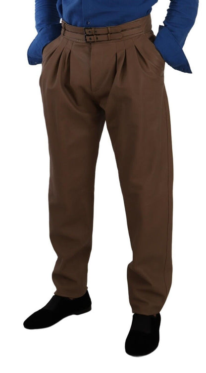 Pantalon taille haute effilé en cuir marron Dolce & Gabbana