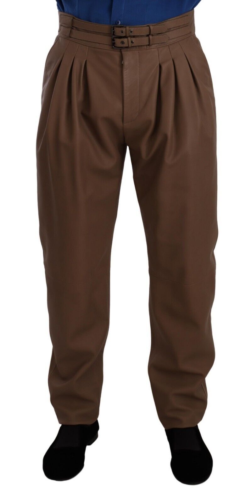 Pantalon taille haute effilé en cuir marron Dolce & Gabbana