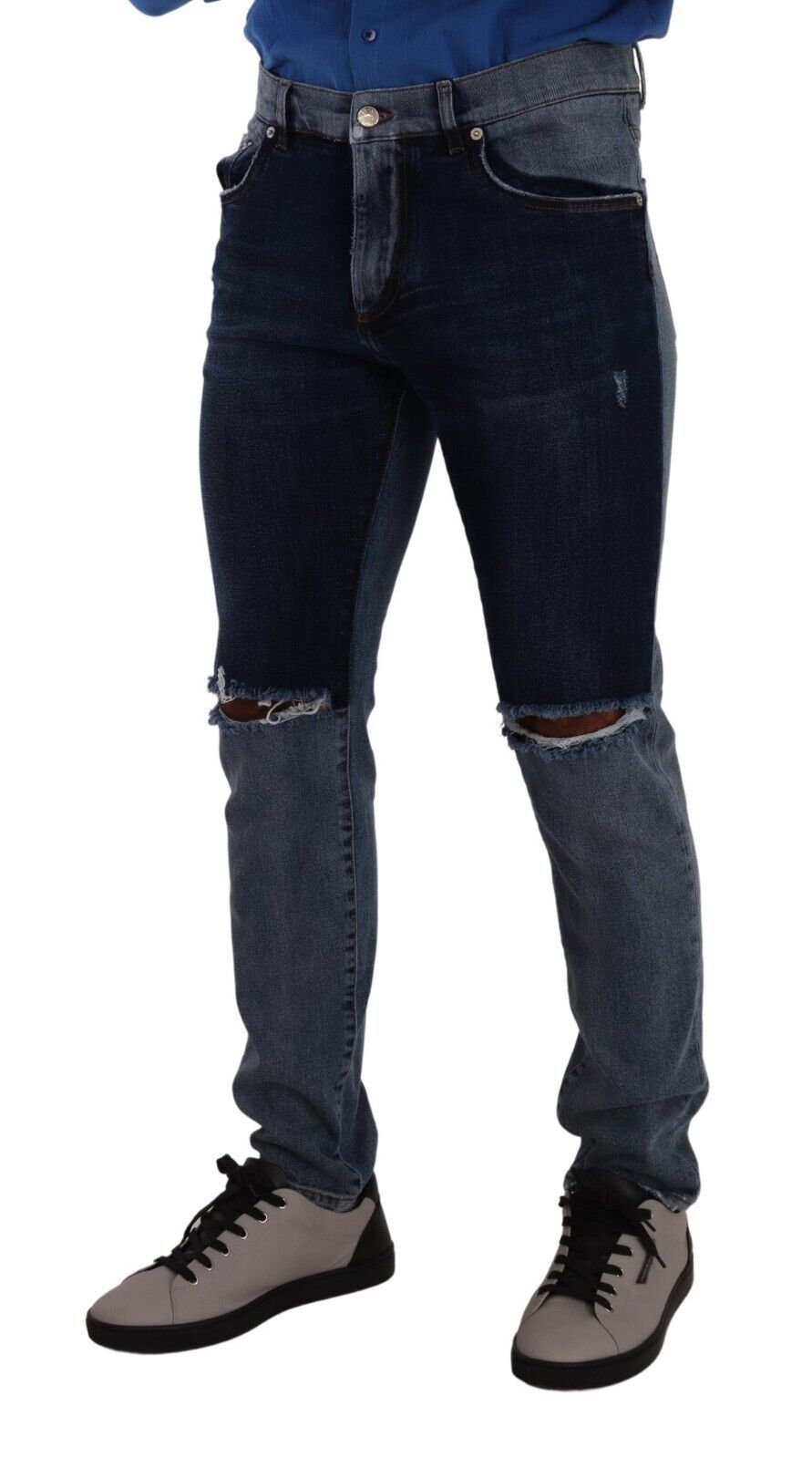 Jean slim en coton déchiré bicolore bleu Dolce & Gabbana