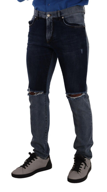 Jean slim en coton déchiré bicolore bleu Dolce & Gabbana