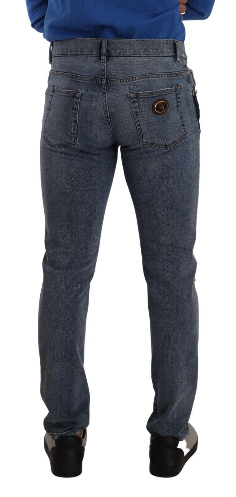 Jean slim en coton déchiré bicolore bleu Dolce & Gabbana