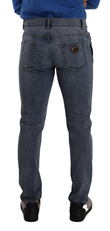 Jean slim en coton déchiré bicolore bleu Dolce & Gabbana