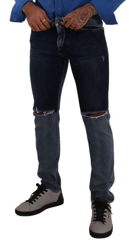 Jean slim en coton déchiré bicolore bleu Dolce & Gabbana