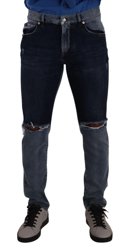 Jean slim en coton déchiré bicolore bleu Dolce & Gabbana