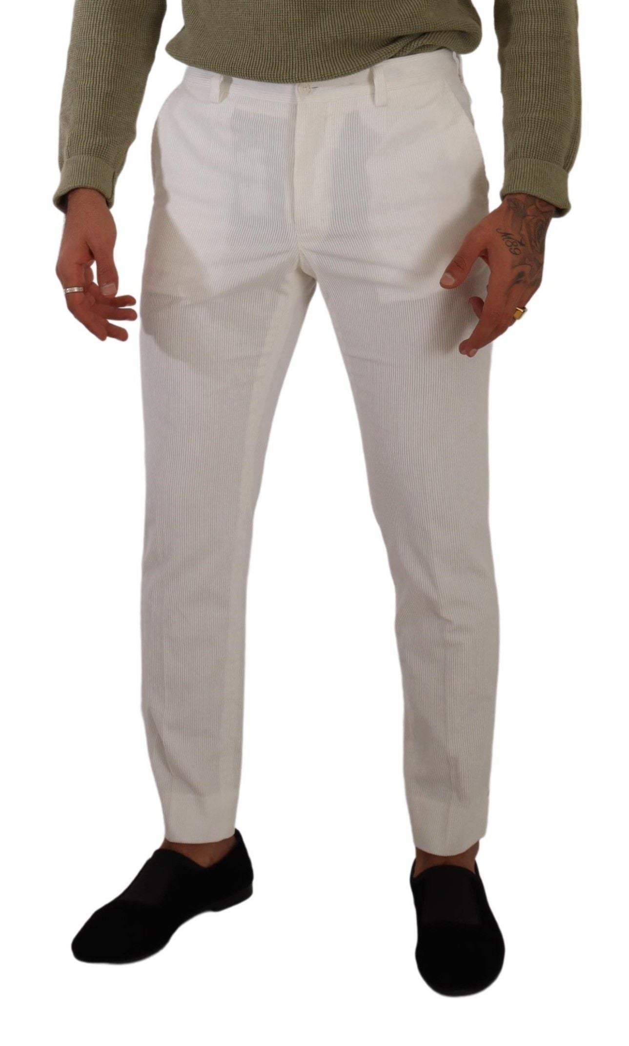 Pantalon en velours côtelé skinny en coton blanc Dolce & Gabbana