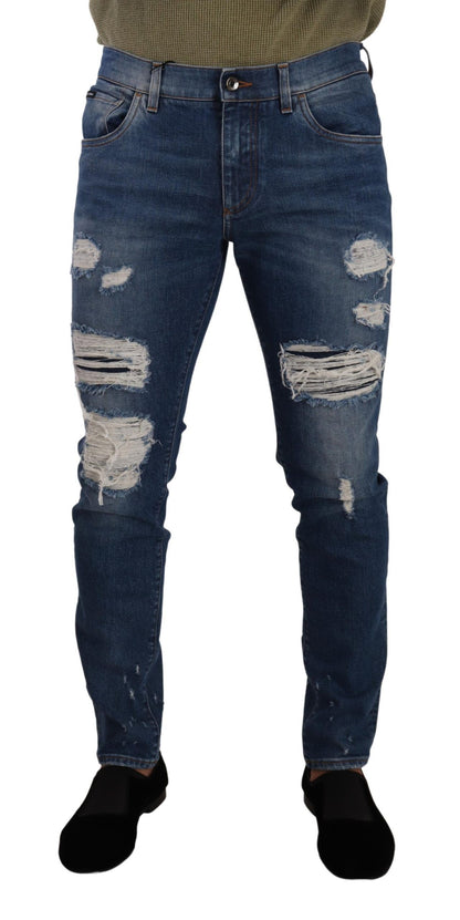Jean slim en jean stretch en coton bleu délavé Dolce & Gabbana
