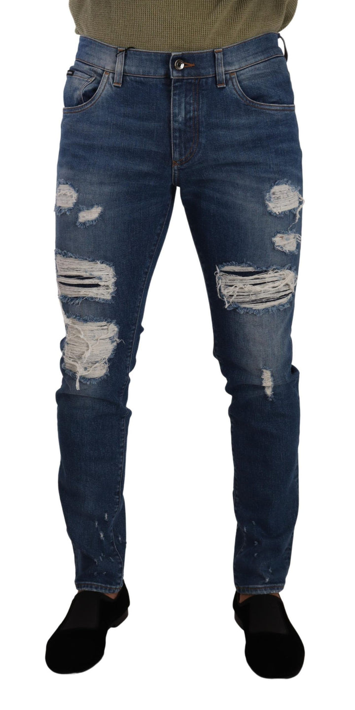 Jean slim en jean stretch en coton bleu délavé Dolce & Gabbana