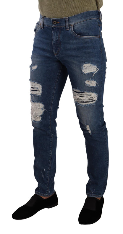 Jean slim en jean stretch en coton bleu délavé Dolce & Gabbana
