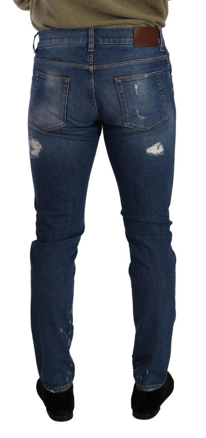 Jean slim en jean stretch en coton bleu délavé Dolce & Gabbana