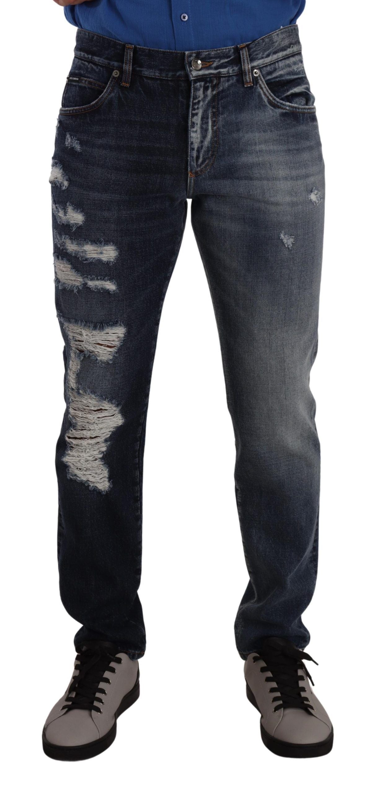 Jean en denim de coton bleu coupe droite Dolce & Gabbana