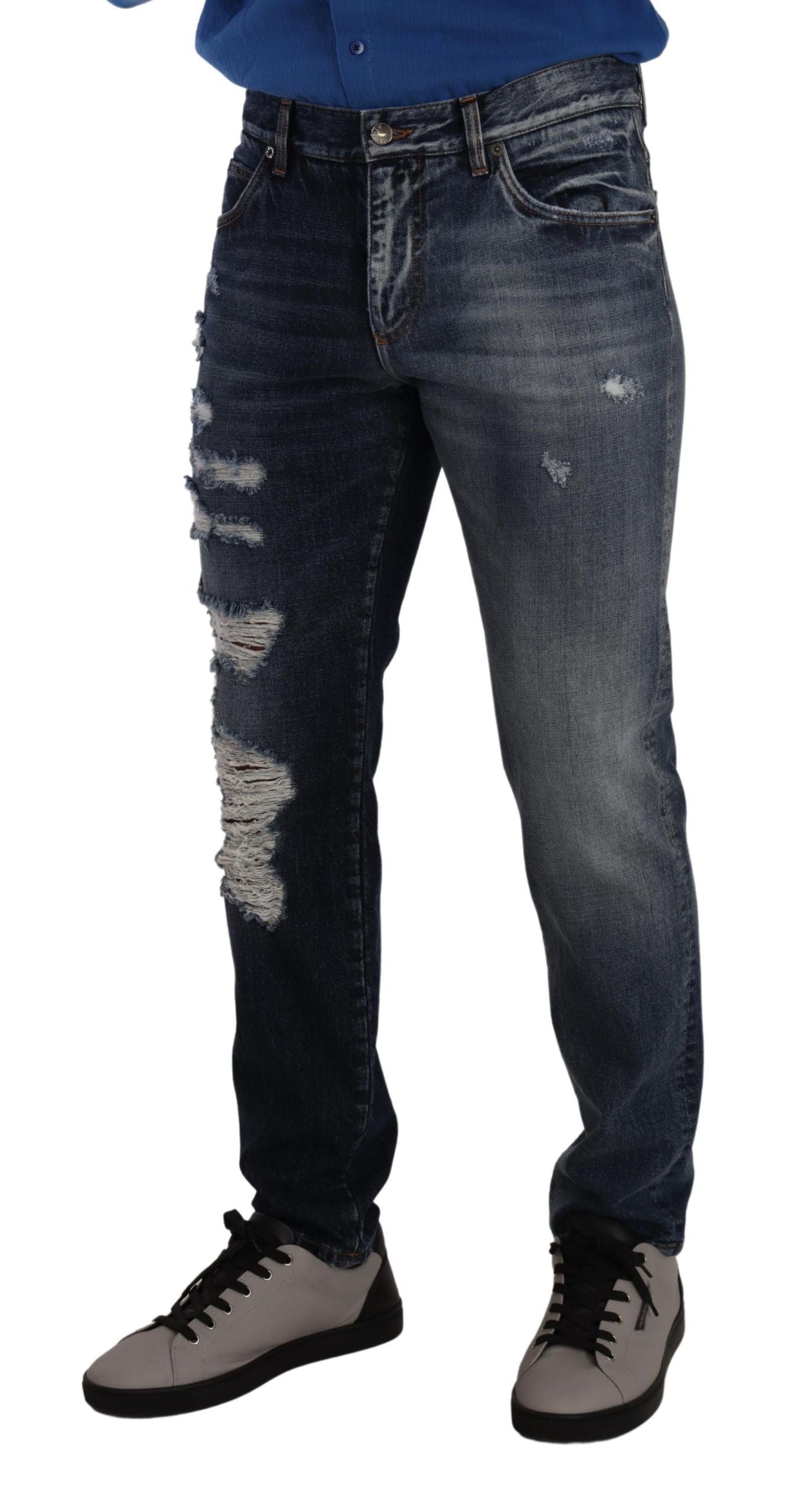Jean en denim de coton bleu coupe droite Dolce & Gabbana