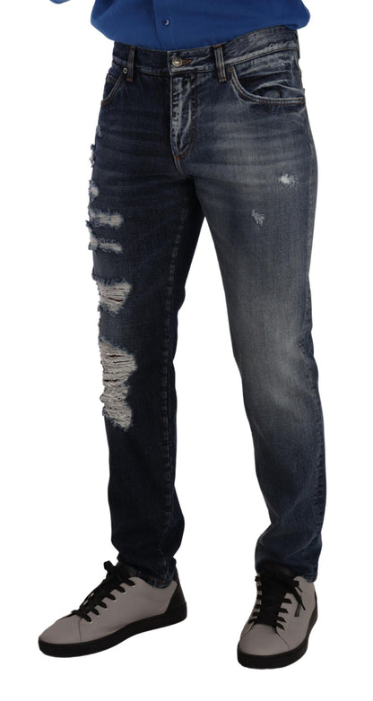 Jean en denim de coton bleu coupe droite Dolce & Gabbana