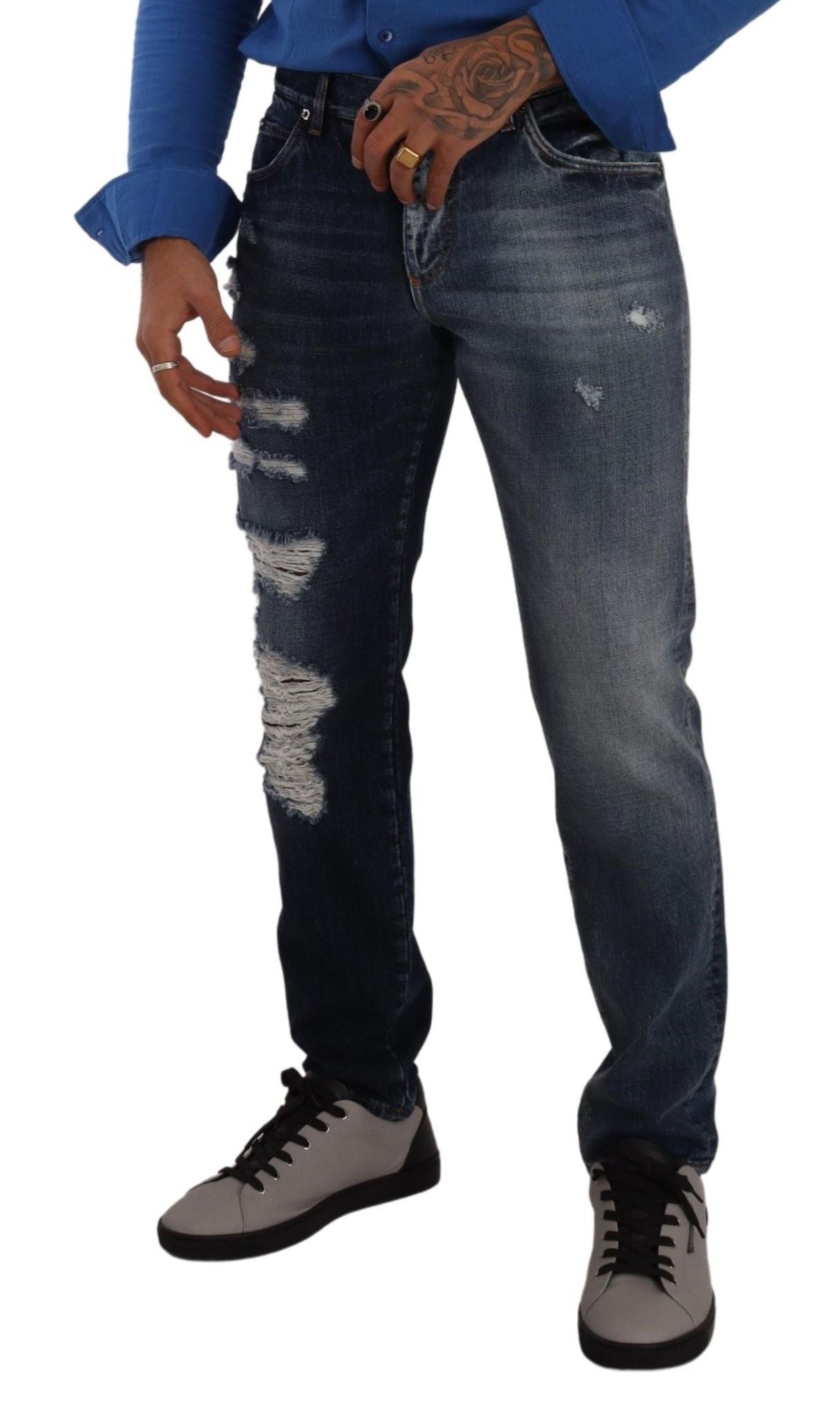 Jean en denim de coton bleu coupe droite Dolce & Gabbana