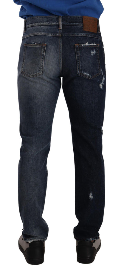 Jean en denim de coton bleu coupe droite Dolce & Gabbana