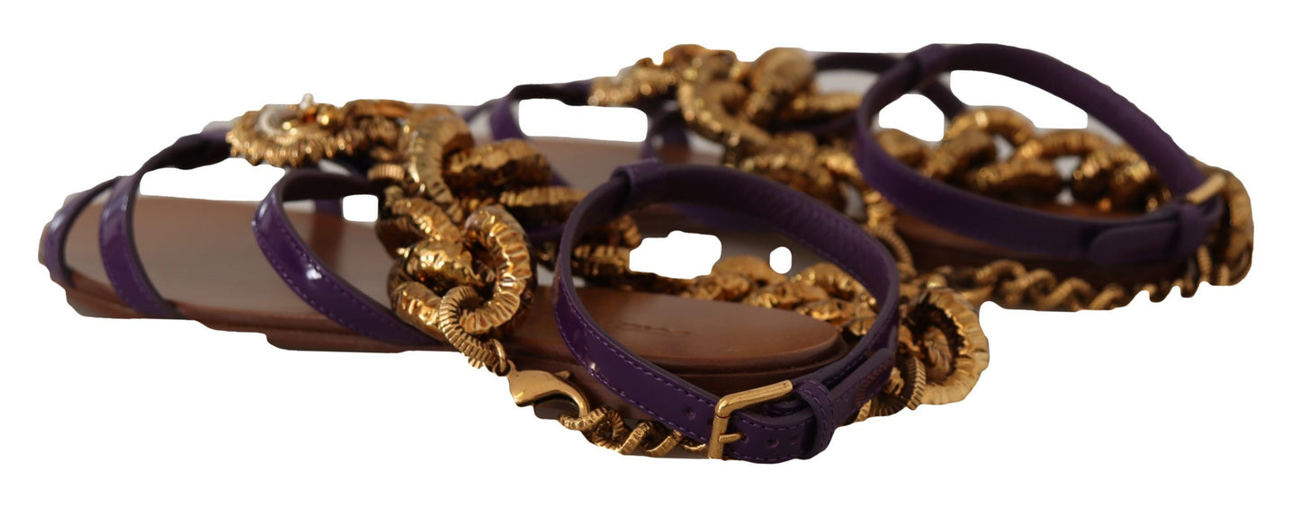 Sandales plates Dolce & Gabbana en cuir violet Devotion