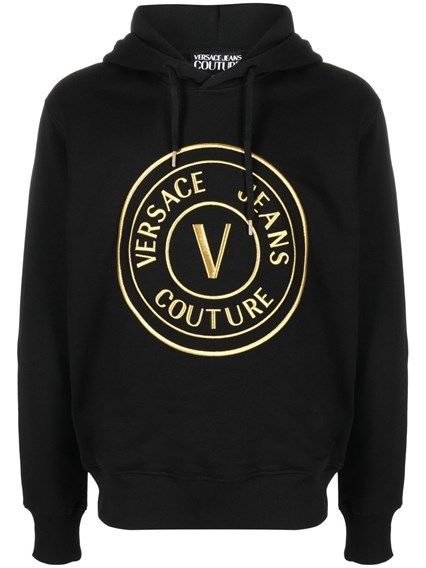 Sweat-shirt à capuche Versace Jeans en coton noir avec détails logo