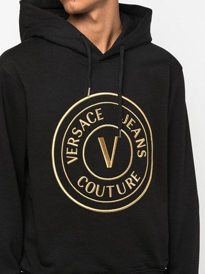 Sweat-shirt à capuche Versace Jeans en coton noir avec détails logo