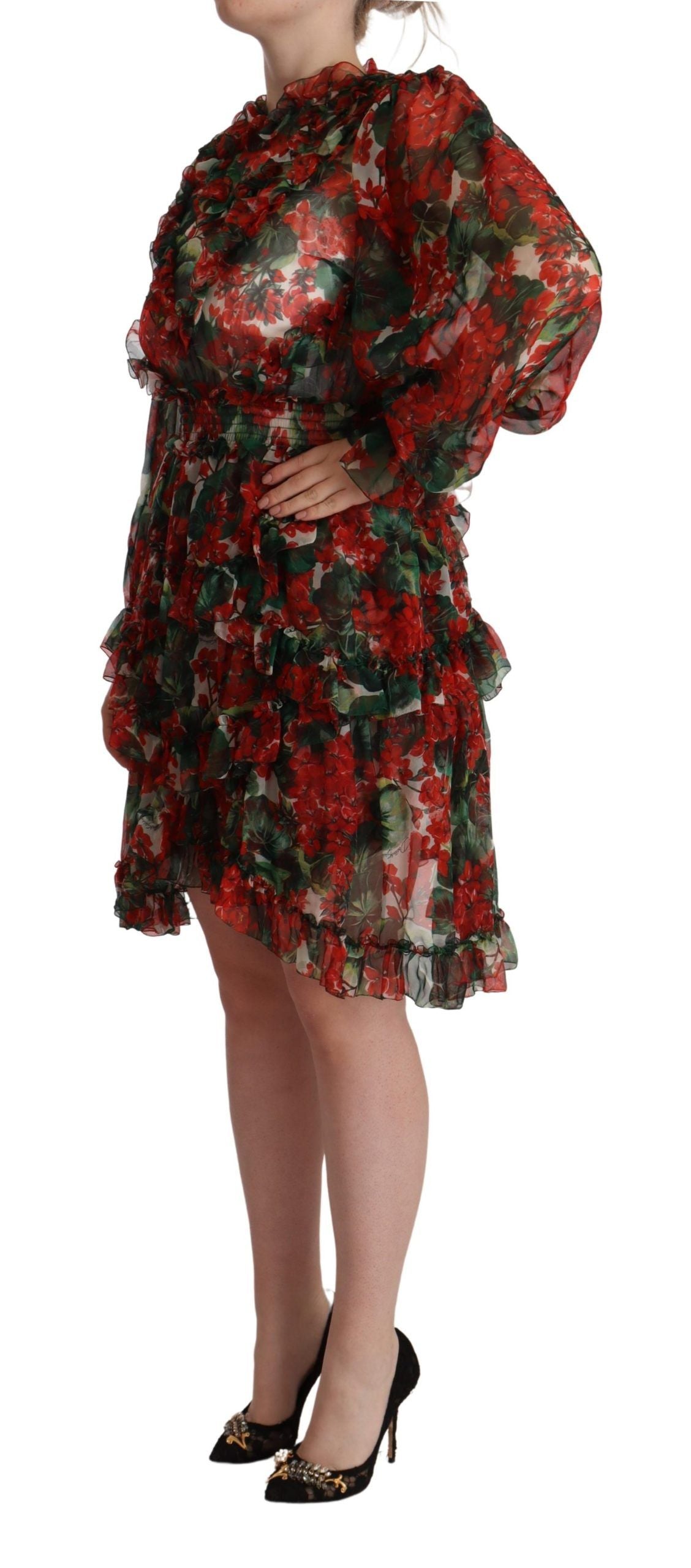 Robe longue maxi en soie à motif floral multicolore rouge Dolce & Gabbana