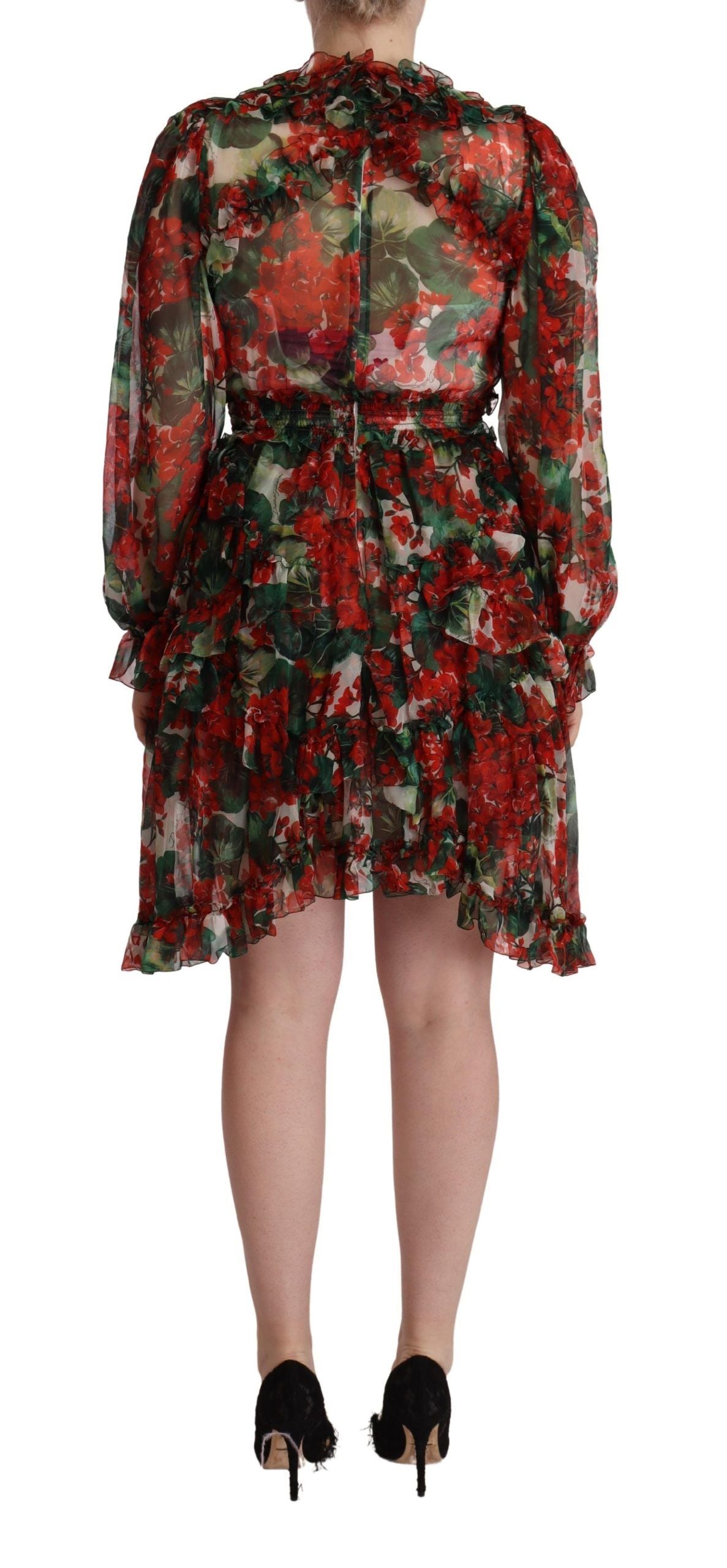 Robe longue maxi en soie à motif floral multicolore rouge Dolce & Gabbana