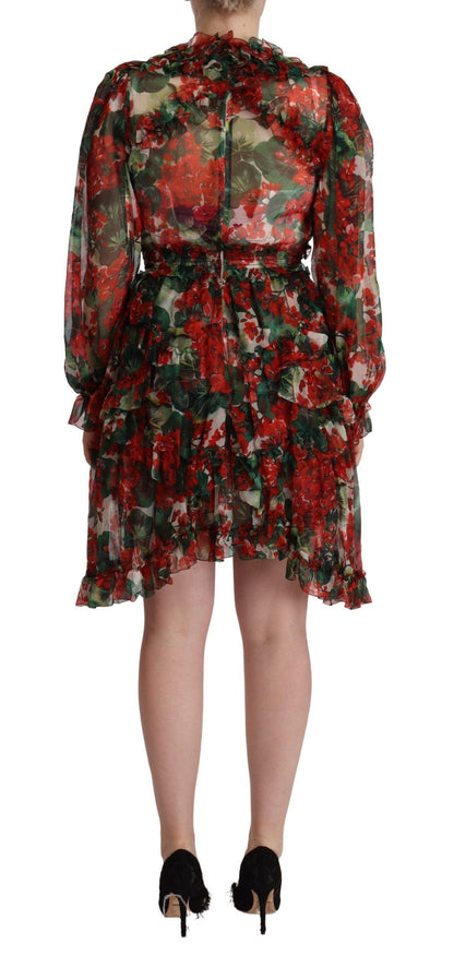 Robe longue maxi en soie à motif floral multicolore rouge Dolce & Gabbana