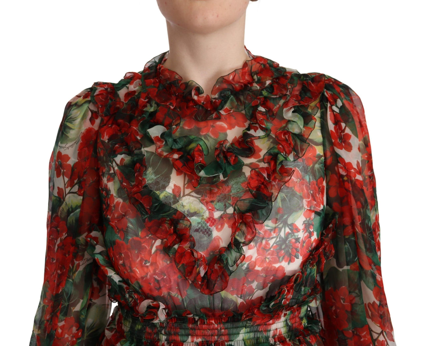 Robe longue maxi en soie à motif floral multicolore rouge Dolce & Gabbana