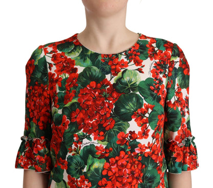 Vestido largo Dolce & Gabbana Multicolor floral rojo de corte recto