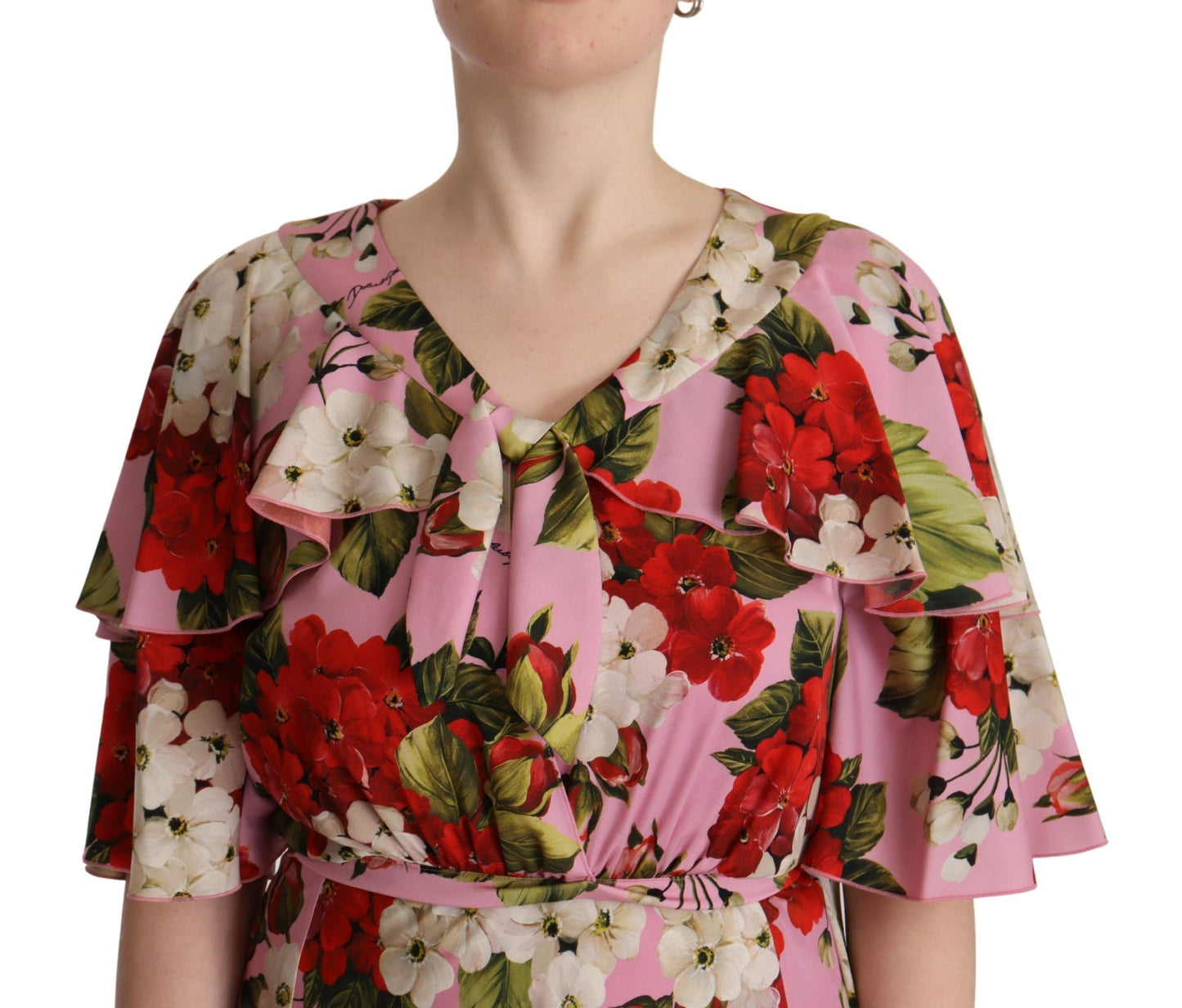 Robe longue en soie stretch à imprimé floral rose Dolce & Gabbana