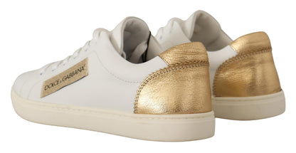 Baskets basses en cuir or blanc Dolce & Gabbana