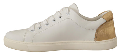 Baskets basses en cuir or blanc Dolce & Gabbana