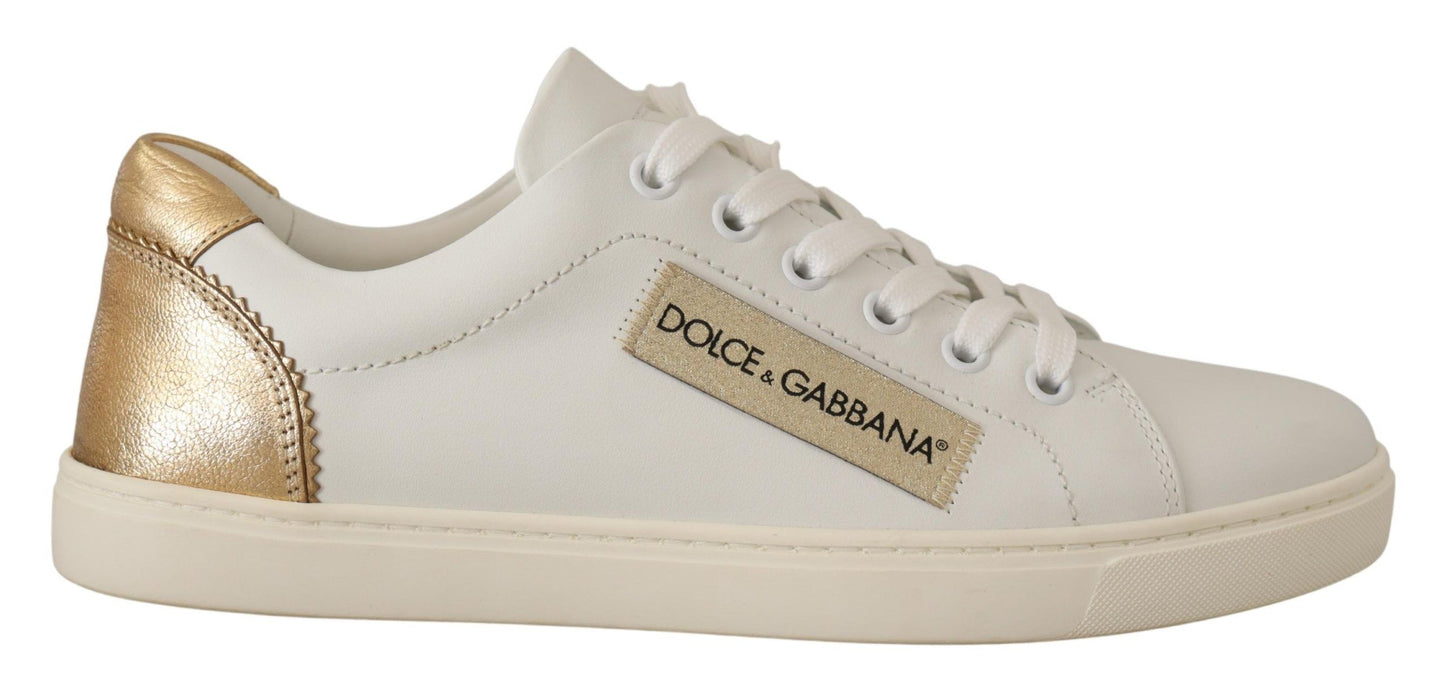 Baskets basses en cuir or blanc Dolce & Gabbana