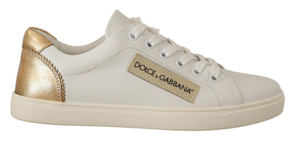 Baskets basses en cuir or blanc Dolce & Gabbana