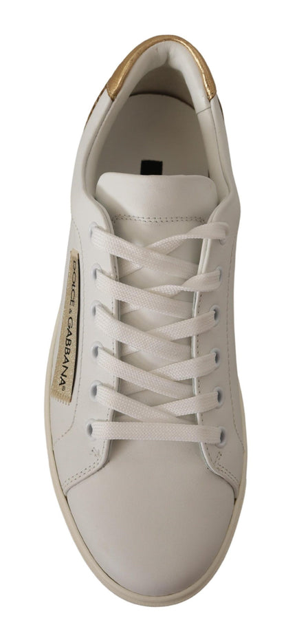 Baskets basses en cuir or blanc Dolce & Gabbana