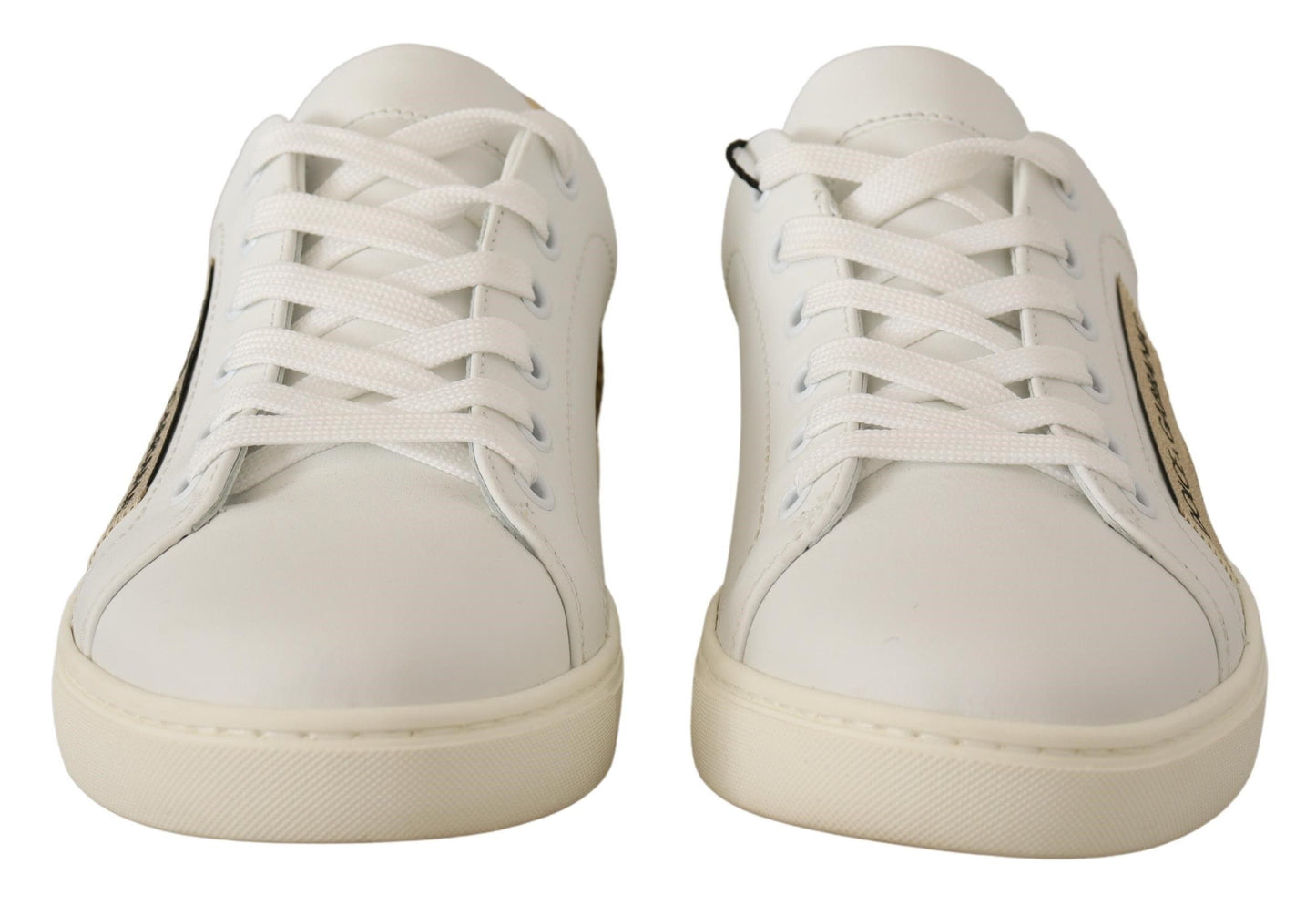 Baskets basses en cuir or blanc Dolce & Gabbana