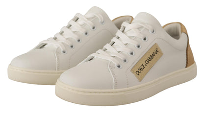 Baskets basses en cuir or blanc Dolce & Gabbana