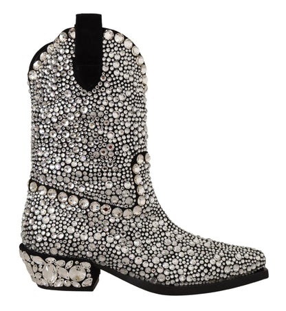 Bottes de cow-girl Dolce & Gabbana en daim noir et strass