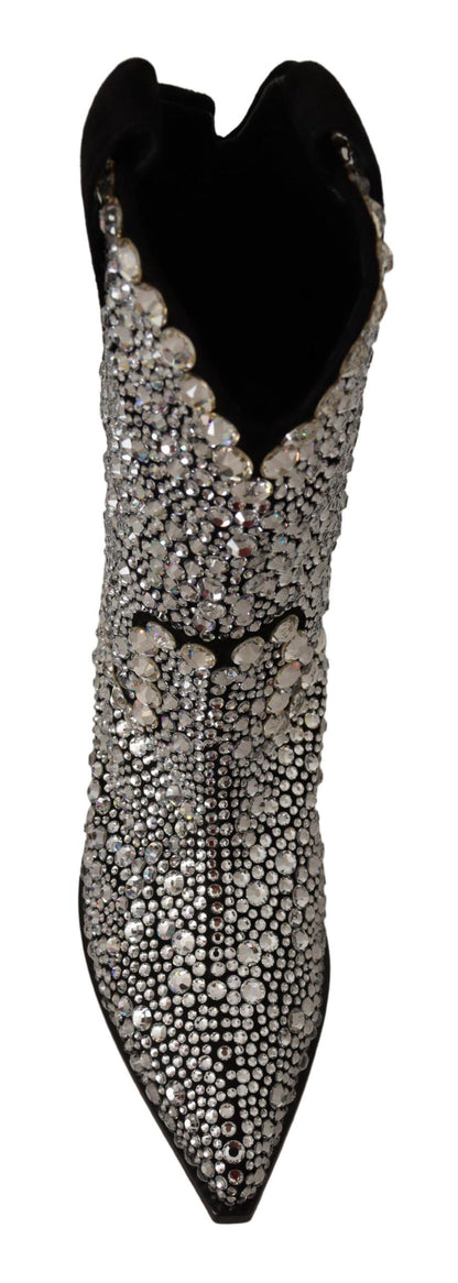 Bottes de cow-girl Dolce & Gabbana en daim noir et strass