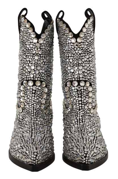 Bottes de cow-girl Dolce & Gabbana en daim noir et strass