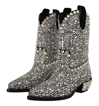 Bottes de cow-girl Dolce & Gabbana en daim noir et strass