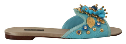 Sandales Dolce & Gabbana Blue Crystal en cuir exotique Blue Crystal