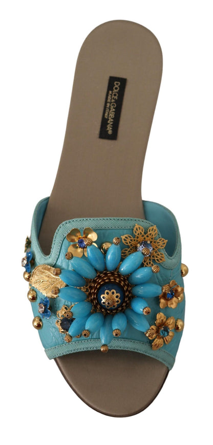 Sandales Dolce & Gabbana Blue Crystal en cuir exotique Blue Crystal